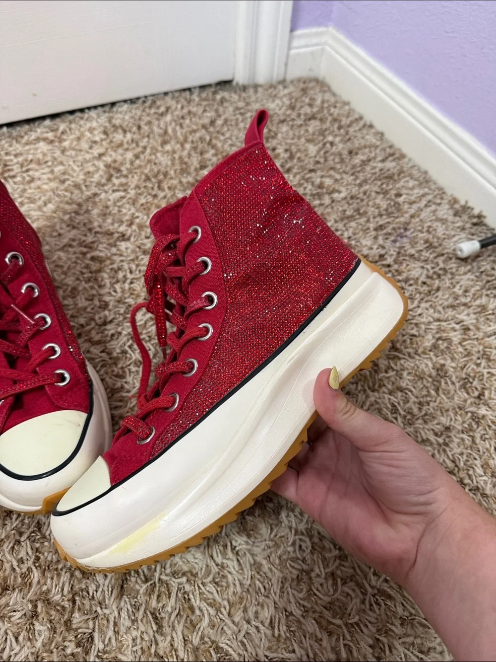 Steve Madden Red Glitter High-Top Platform Sneaker